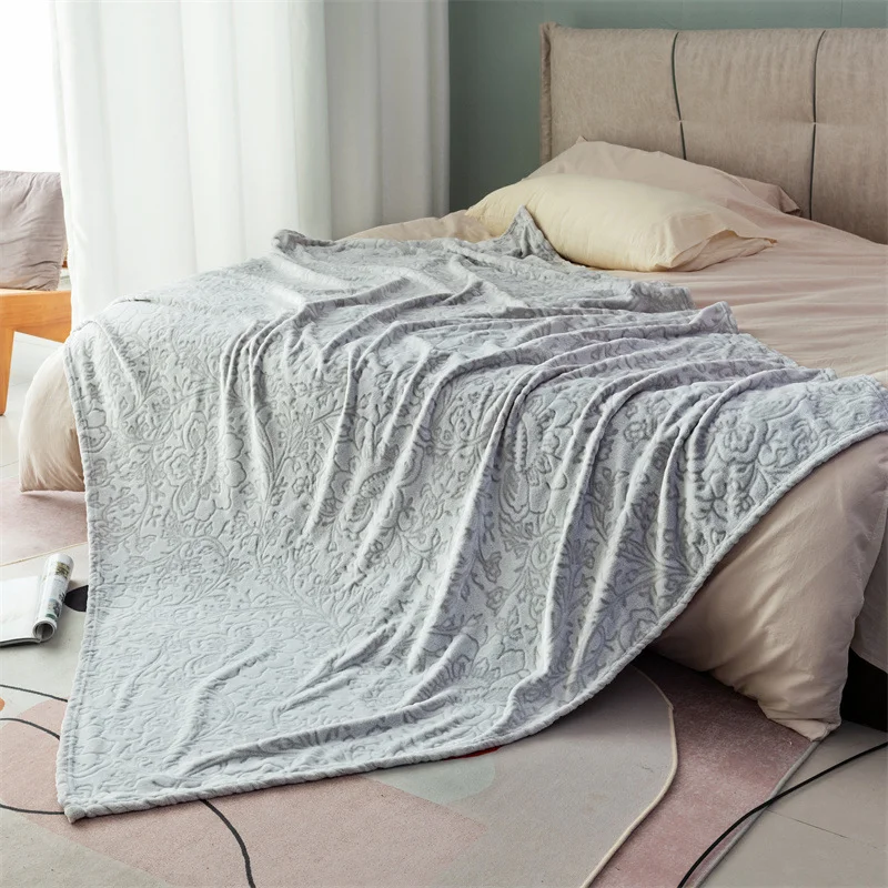 Plain European style back printed cut flannelette blanket edge seal grey pattern flannel blanket new design blanket