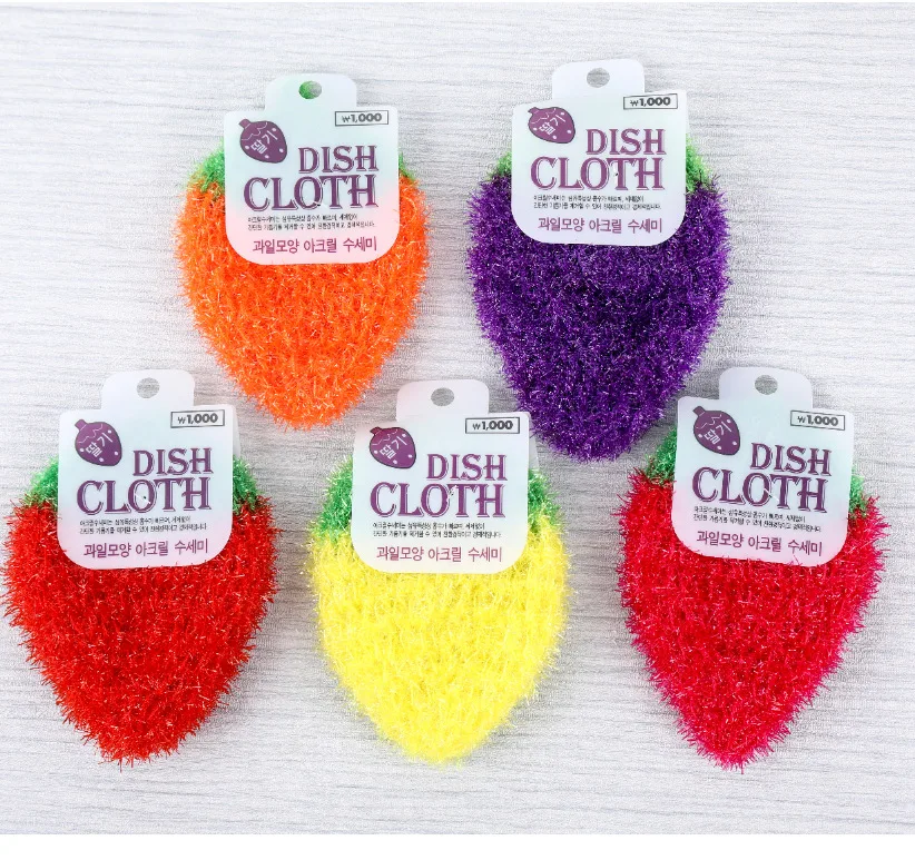 Cute Korean Acrylic Dish Wash Cloth Hand-Knitted Cleaning Sponge for Dishes Cleaning