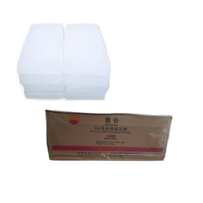 25kg/carton kunlun brand manufacturer high melting point 64/66 fully refined paraffin wax