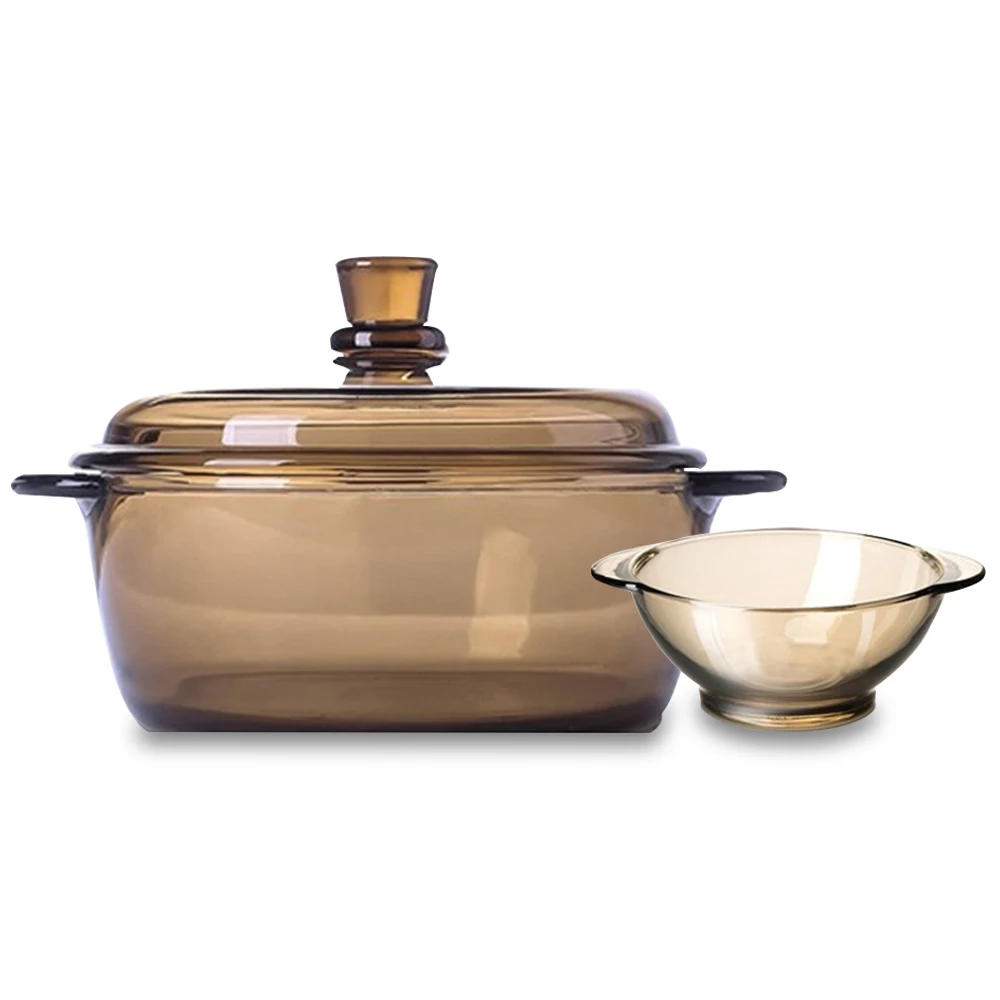 
3 Piece Microwave Safe Pyrex Glass Cooking Pots Cookware Set Dinnerware Sets,Brown Glass Bowls for Breakfast Porridge Fruit Vege 