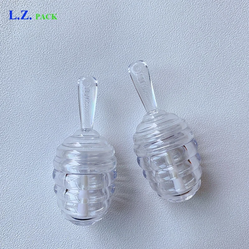 LZ Pack Stock 100pcs Clear Brown Lip Gloss Container Honey Comb Empty Lip Gloss Tubes 5 ml With Keychain