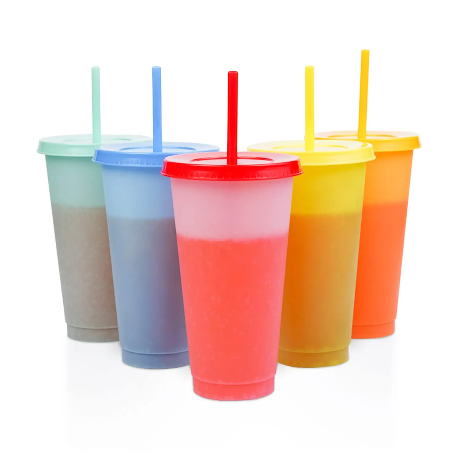 Profession Design Reliable And Good Reusable bottle water Custom Logo  Friendly Color Changing Plastic Cup With Lids And Straws