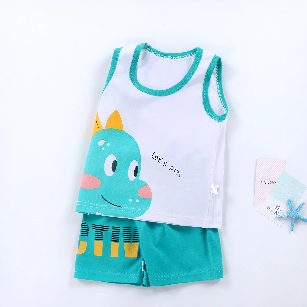 2 pcs baby boys summer clothing cute cartoon printing sleeveless tank tops shorts infant boy clothing sets