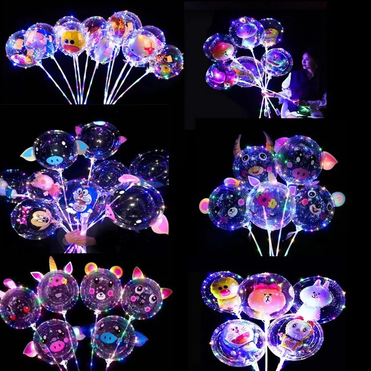 Clear Light Rose BOBO Ball Decor Bunch Glow Bouquet Shine Balloon Nosegay Night Balloons LED Roses Balloon