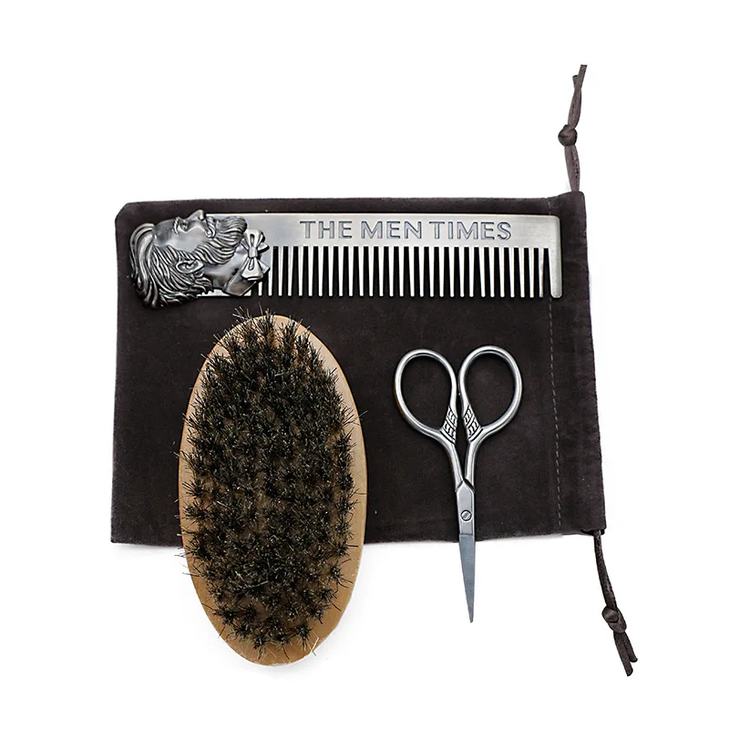 3pcc Men Grooming Tool Boar Bristle Black Shaving Beard Brush Set