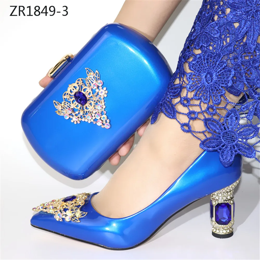 ZR1849-2 Nigeria green color high heel women matching Italian design shoe and bag set for wedding