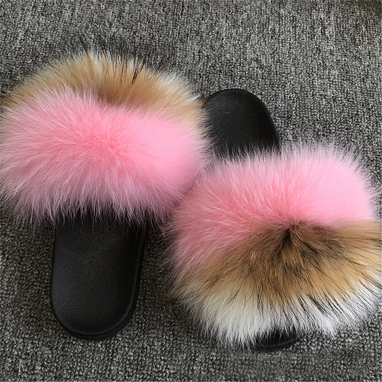 
Fur Slides For Women Fluffy House Slippers Flip Flops Women Shoes Wholesale Big Size 44 45 Luxury Real Fox Fur Platform Slippers 