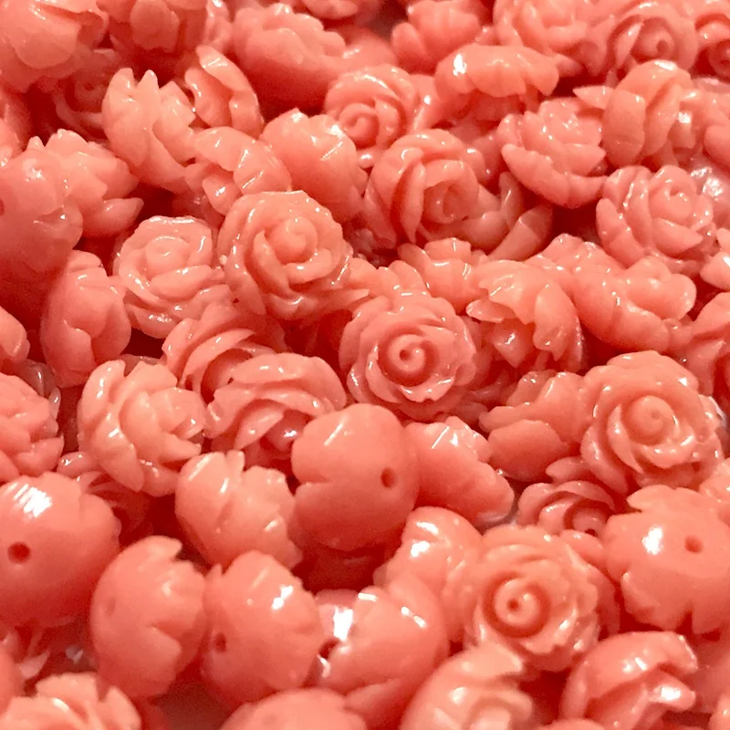 Clearance sale 7mm loose gemstone beads for jewelry accessories,synthetic pink coral carved flower beads