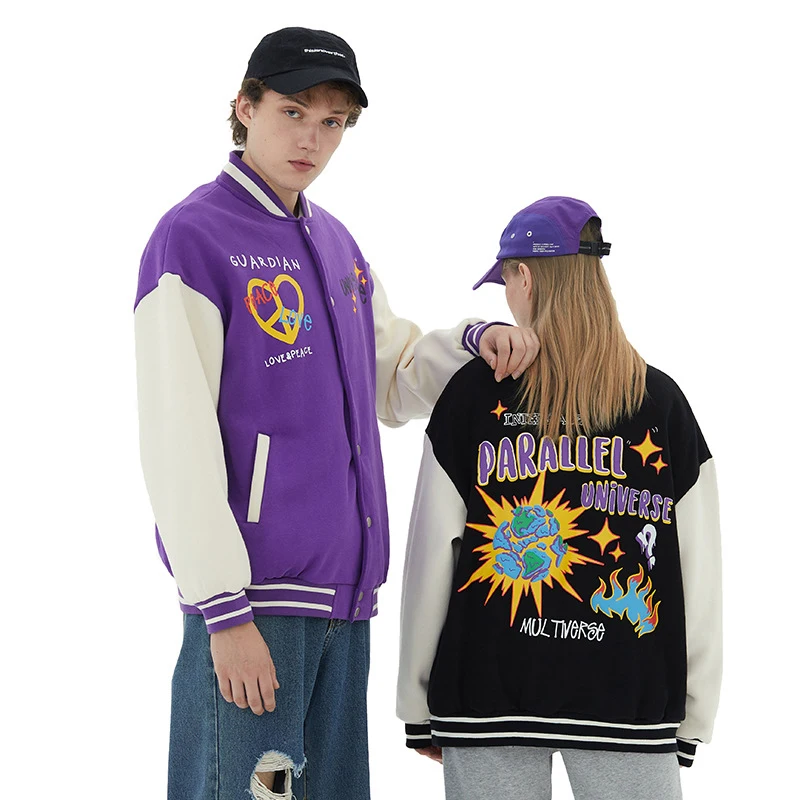 2022 high quality autumn winter american vintage custom printed unisex lover college streetwear baseball varsity jacket