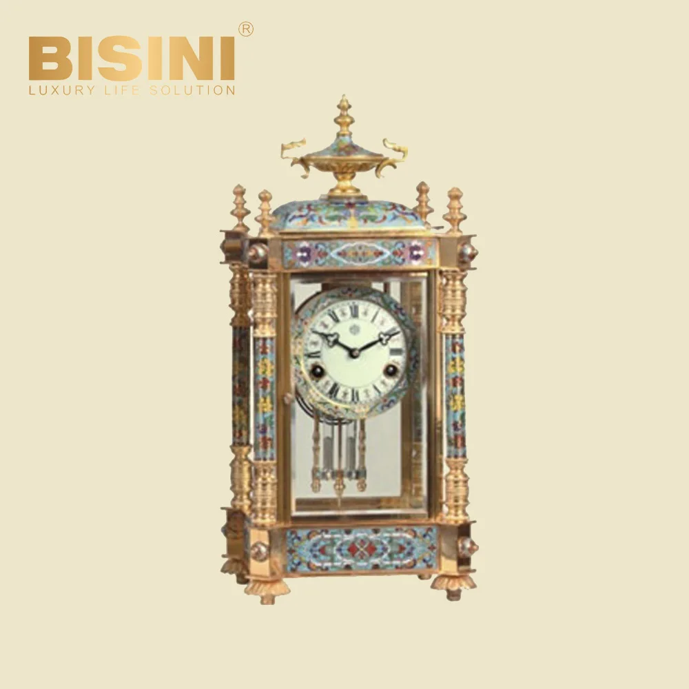 French Style Cloisonne Enamel desk Clock with Pendulum villa House table decoration luxury classical Floral patterns Table Clock