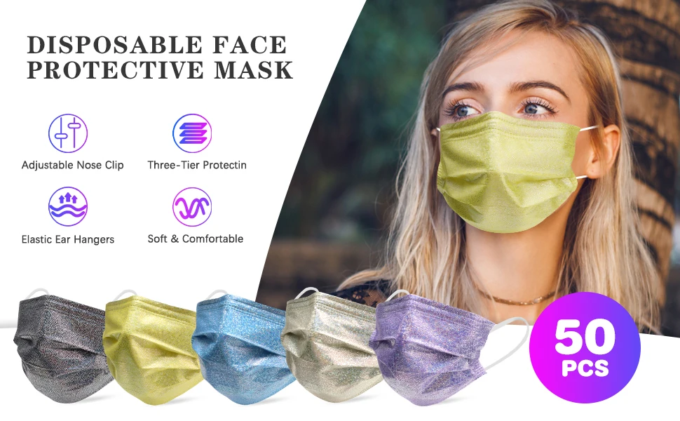 Disposable Earloop Pink Blue Black White Mouth Mask 3 Layers Meltblown Non-Woven Breathable Face Masks