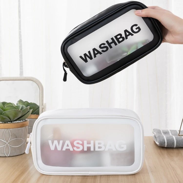 
woman waterproof cosmetic bag pvc transparent makeup bag leather wash bag for travel 