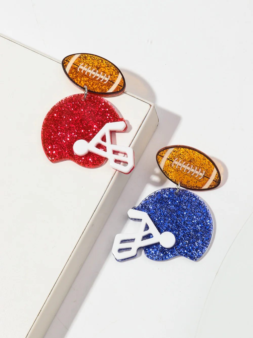 Sport Style Creative Asymmetrical Rugby Red Blue Glitter Football Player Hat Helmet American Football Acrylic Drop Earrings