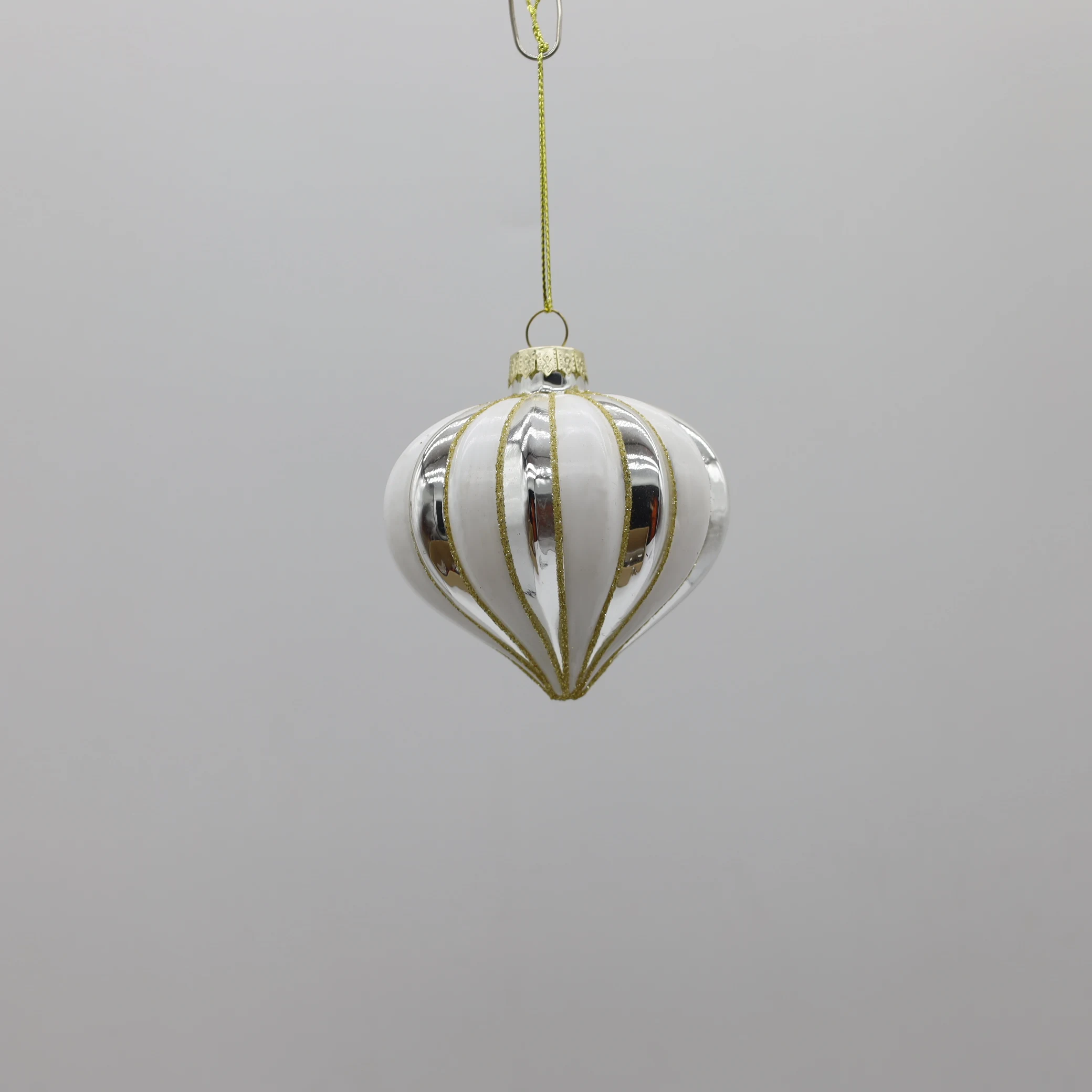 Striped Pattern Shiny Glass Onion Black And White BallsChristmas Tree Ornaments