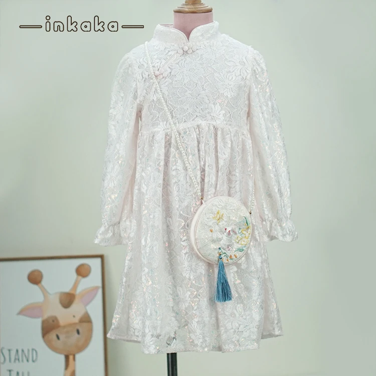 amazon hot seller Qipao dress cheongsam flower girl dress toddler girls fancy dresses for girls with floral pouch