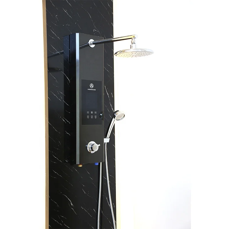 Акция миниатюрная встроенная электрическая душевая Колонка для ванной комнаты роскошная черная панель из нержавеющей стали с
