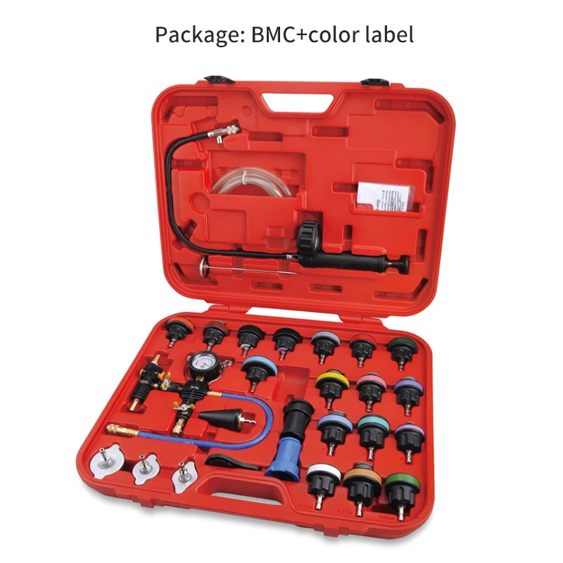 28pcs radiator coolant pressure tester vacuum refill automotive cooling system leak test pneumatic purge fill tool kit set