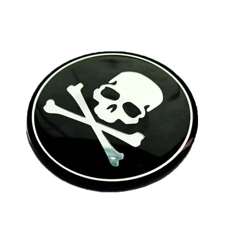 Black Car Wheel Hub Center Cover Cross Bone Skull Logo Decal Sticker 56.5mm For Vehicle SUV Pickup