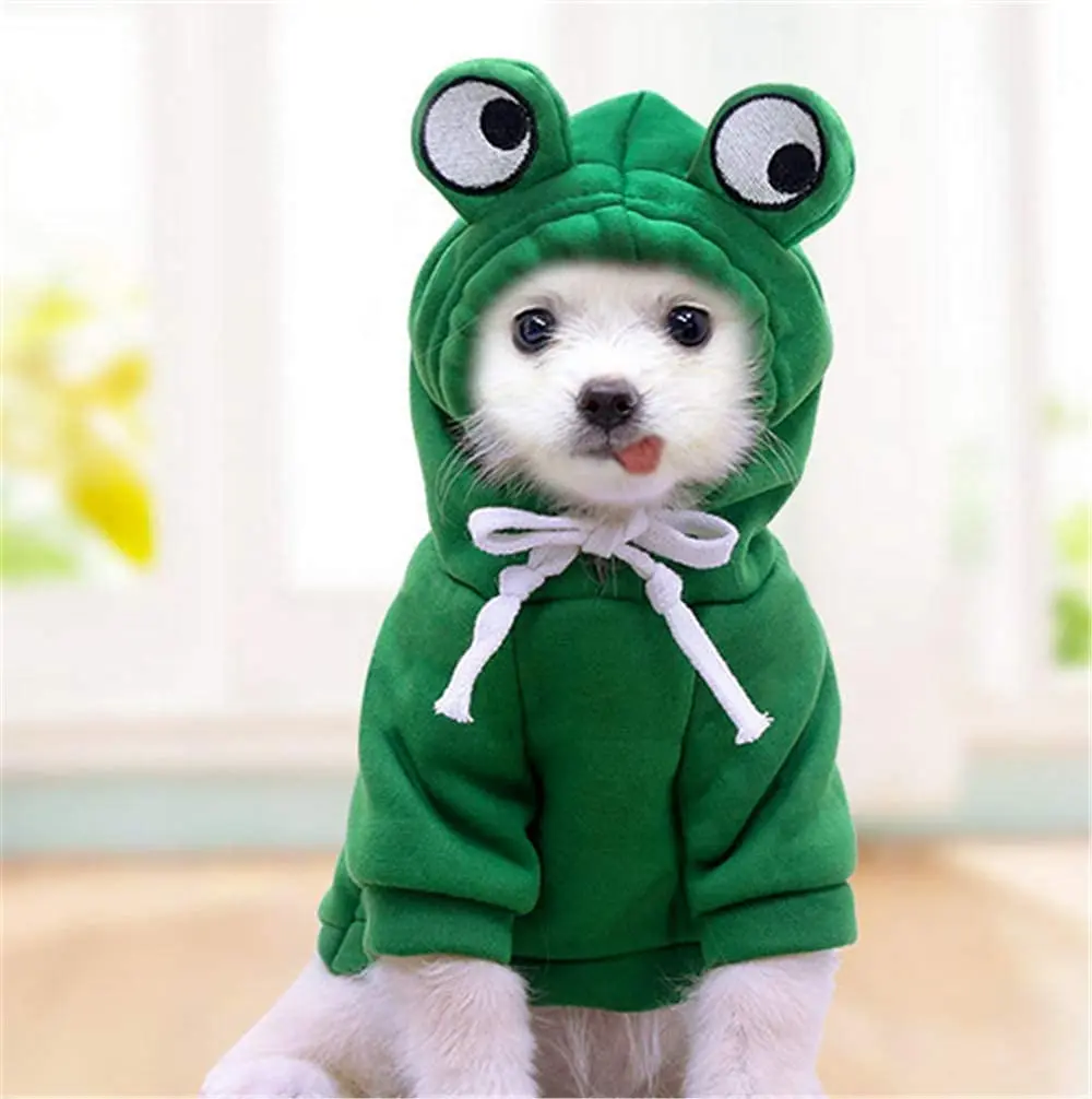 Cute Green Dog Hoodie Clothes Costume Fleece Winter Sweater for Dogs Puppy Coat Dog Warm Clothe