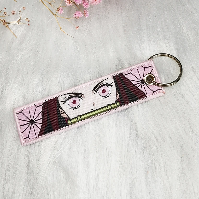 Custom Woven Logo Jet Tag Key Chain Embroidery Keychain Motorcycle Car Anime Key Tags