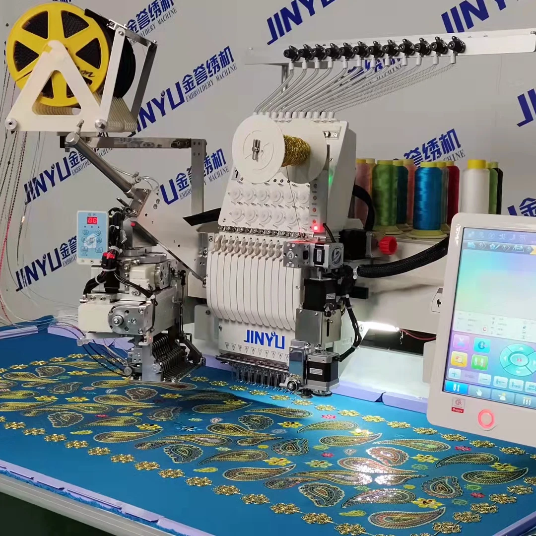 JCM-1201 высокоскоростная плоская вышивальная машина украшение из пайеток логотип