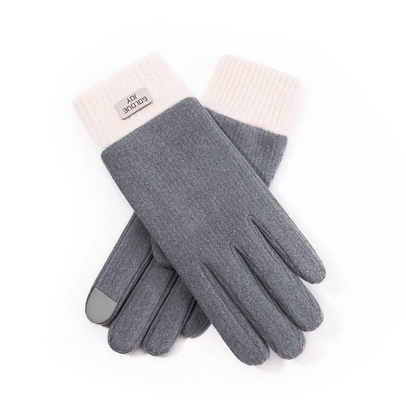 Winter new knitted touch screen mittenss women with fleece and thick outdoor windproof warm cationic self-heating finger cover