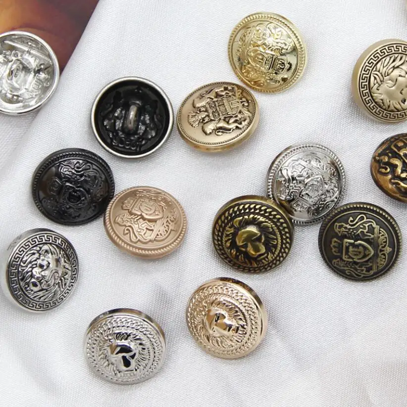 Free sample Fancy wholesale type Custom Logo Gold Embossed Dome metal Sewing Shank Buttons for