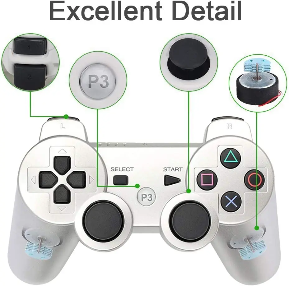 PS3 Controller Wireless Game Controller with Double Vibration 2 Charging Cable 2 Pack Gamepad Compatible with Playstation 3