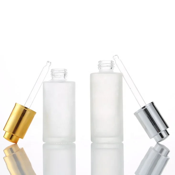 20ml 30ml 50ml 60ml 100ml clear frosted press pump button glass dropper bottle cosmetic serum bottle with pipette