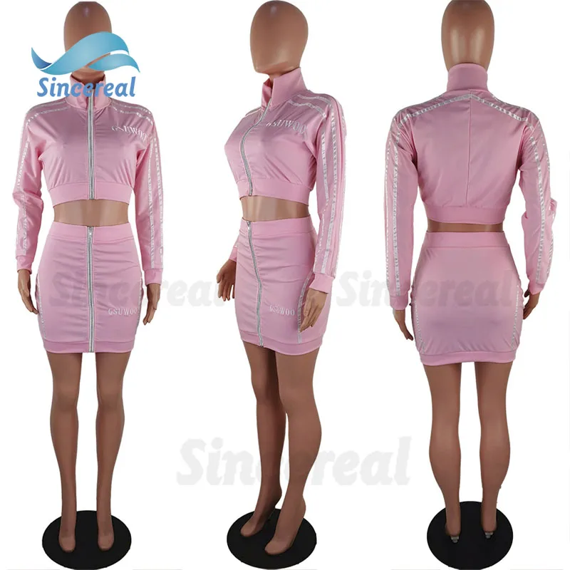 Two Piece Set Women Summer Casual Pink Outfits 2 Pieces Skirt Suits Crop Tops and Mini Skirts Tracksuit Female Matching Sets