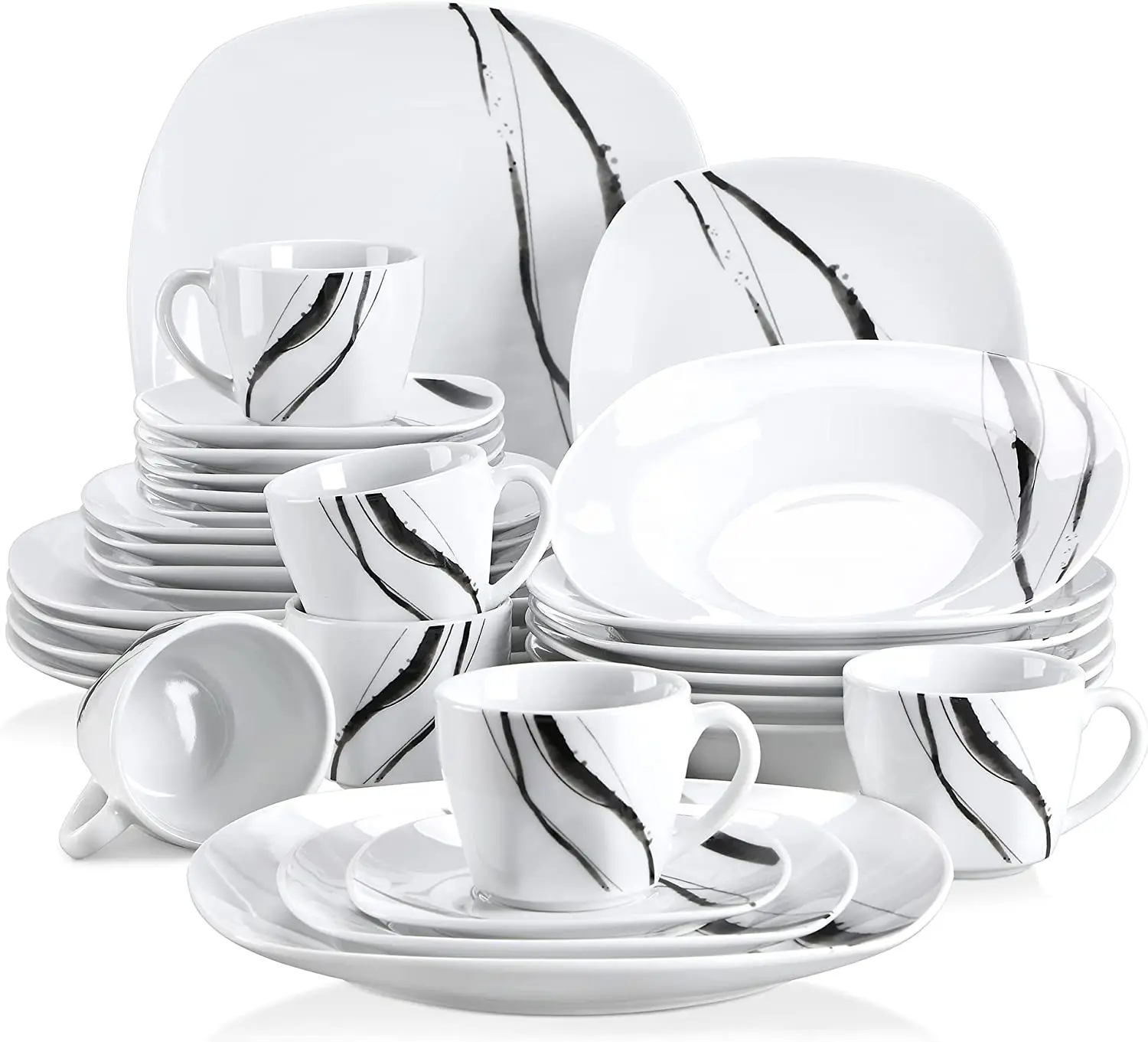 Elegant SquareTableware Set New Design Porcelain Dinner Plates Ceramic Bone china 30 pcs Dinner Set Dinnerware Set For 6 People