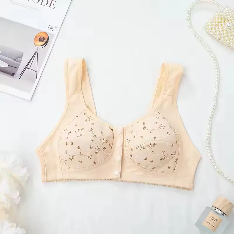 Cotton Front Button Bra Convenient Snap Sleep Comfortable Easy Close Sports Bra for Older Women