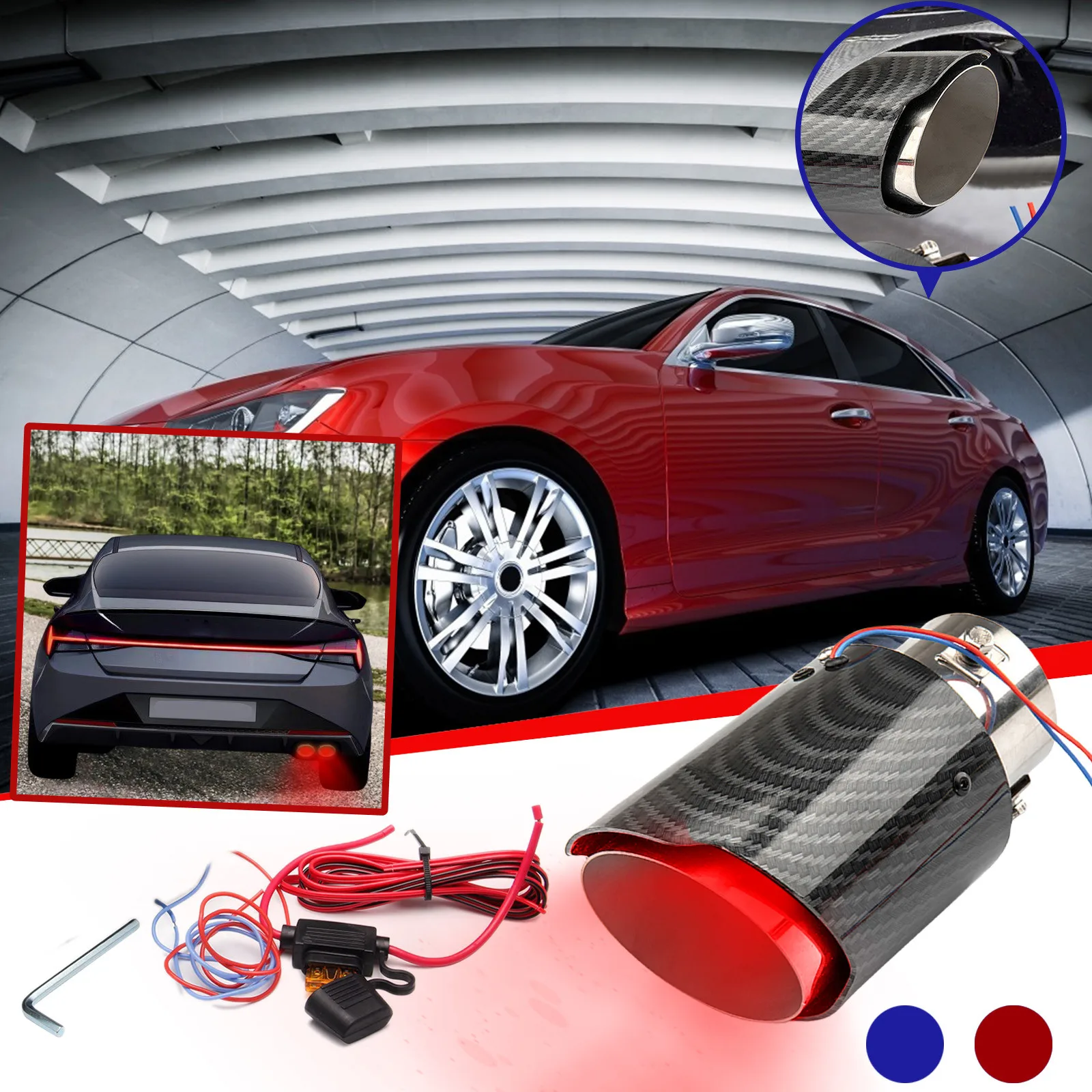Car Universal Led Exhaust Muffler Tip Pipe Red/blue Car Light Pipe Modified Exhaust Flaming Throat Single Outlet Straight T R8t2