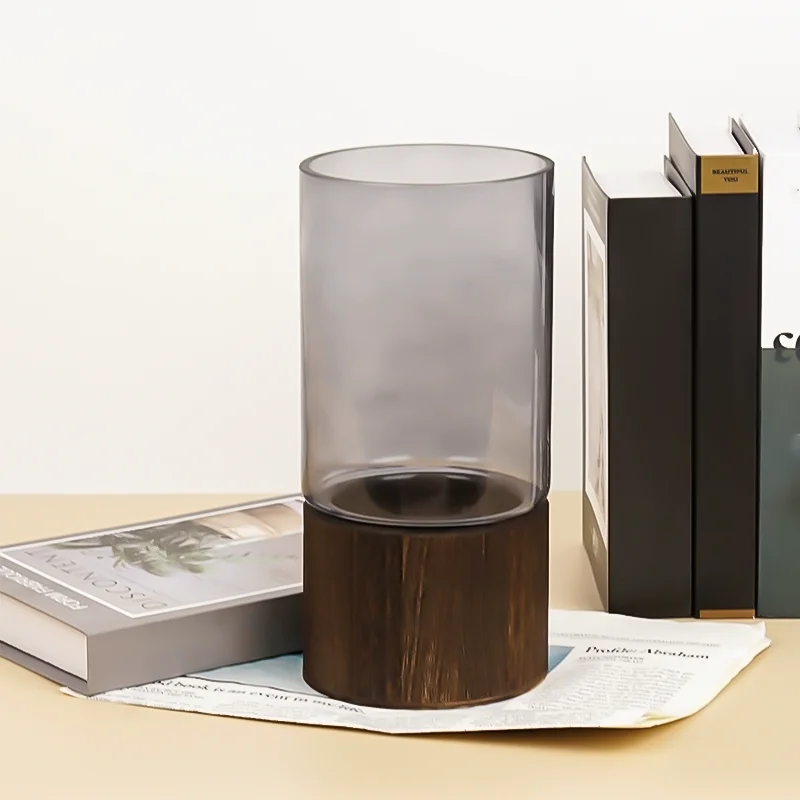 Handmade custom flower glass tabletop cylinder vase gray luxury crystal glasses italian style