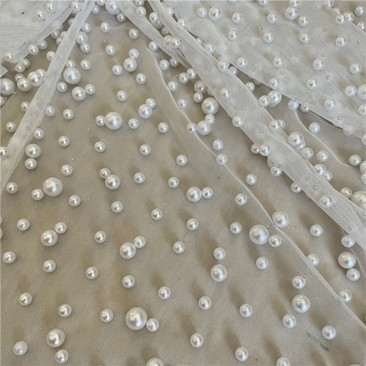 New 2024 handmade heavy beaded pearl fabric mesh tulle for wedding gown for wedding evening dress veil