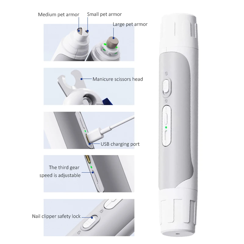USB Charging Pet Quiet Cat Paws Nail Grooming Trimmer Tool 2 in 1 Nail Clippers Dog Nail Grinder Rechargeable