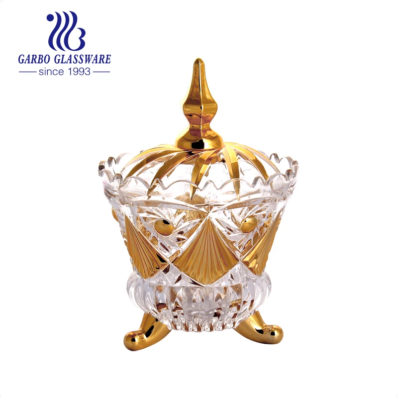 footed sugar pot glass candy jar with glass lid stock glass bowl with lid  lead free crystal  pot for home use butter dish