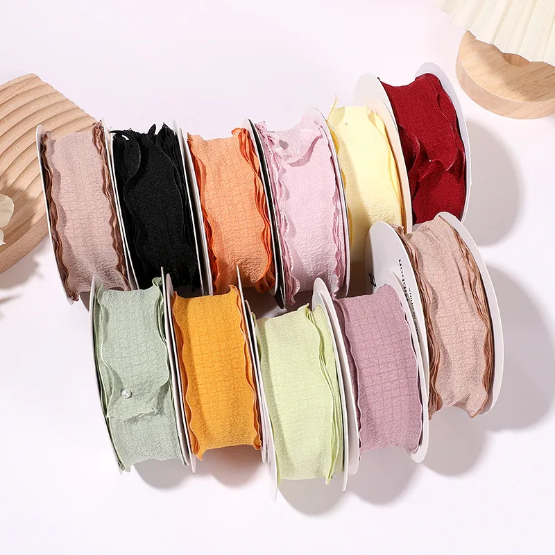 Wholesale Custom 4cm Satin Lotte Leaf Wave Lace Pleated Ribbon Fishtail Yarn Cake Fresh Bouquet Accessories 100% Polyester