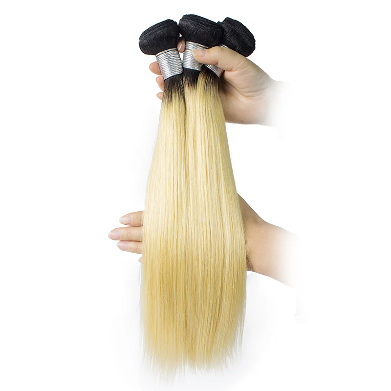 
Morein High Quality Ombre 613 Virgin Hair Extension Straight Dark Root Blonde Bundles with Frontal 