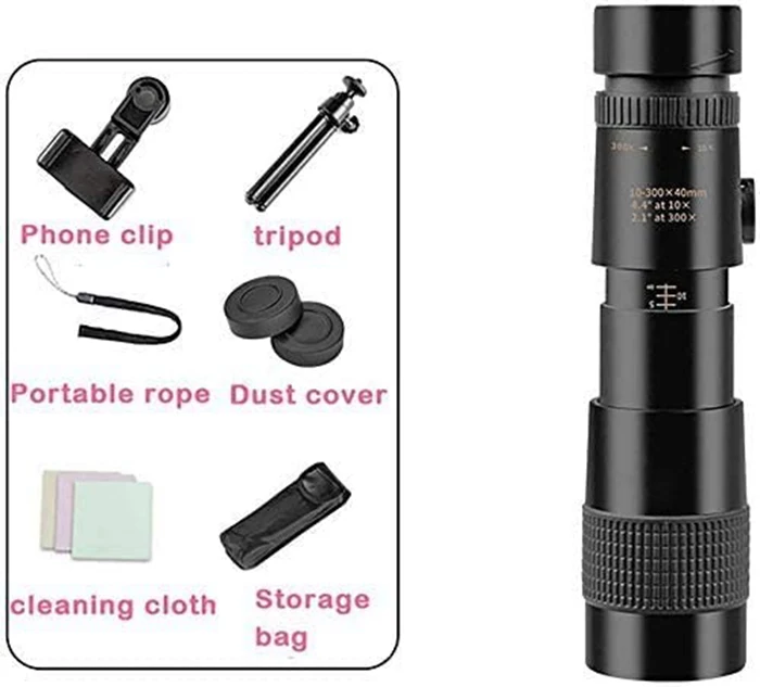 10-300x40 Monocular Telescope 10x 300x Zoom High Quality Monocular  Telescope Supports  for Smartphone