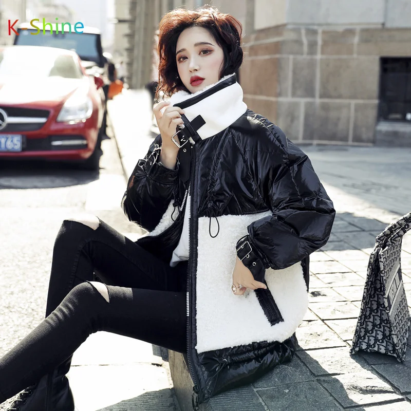 2021 new winter thick Down jacket for women white duck down lamb wool stitching jacket