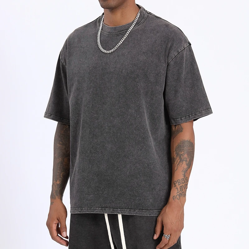 high quality boxy fit acid wash tee shirt blank streetwear clothes oversized tshirt custom vintage t shirt for men