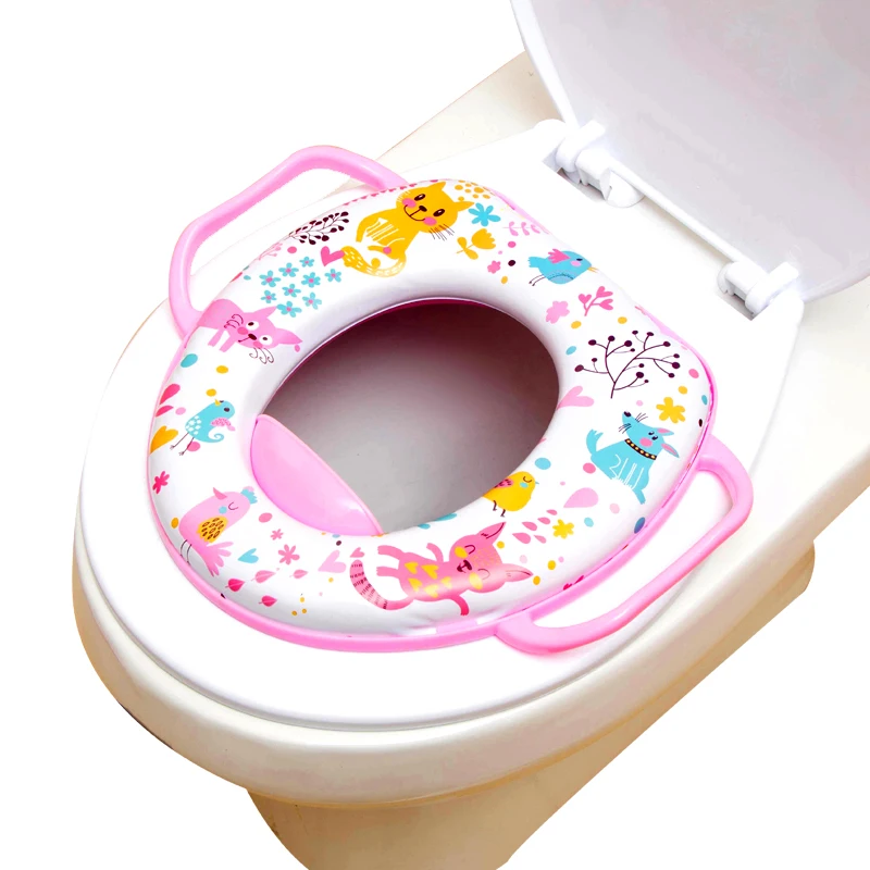 Children Toilet Seat Potty Training Seat Urinal for Boys and Girls Toddler Safe Potties with Pink Handles