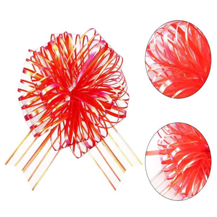 8 inch factory custom christmas wrapping pom pom pull organza pull bows ribbon for decorative gifts flowers