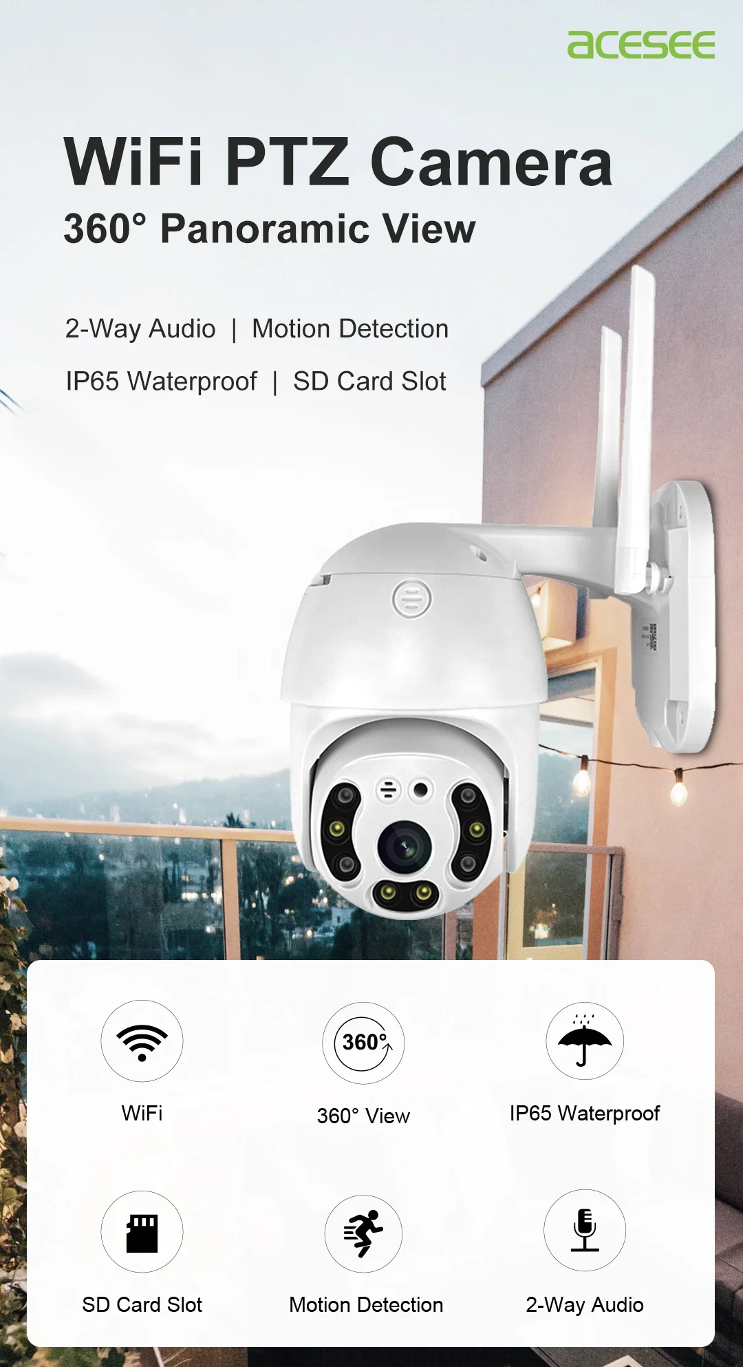 Наружная купольная PTZ IP-камера Tuya с Wi-Fi 3 Мп 360
