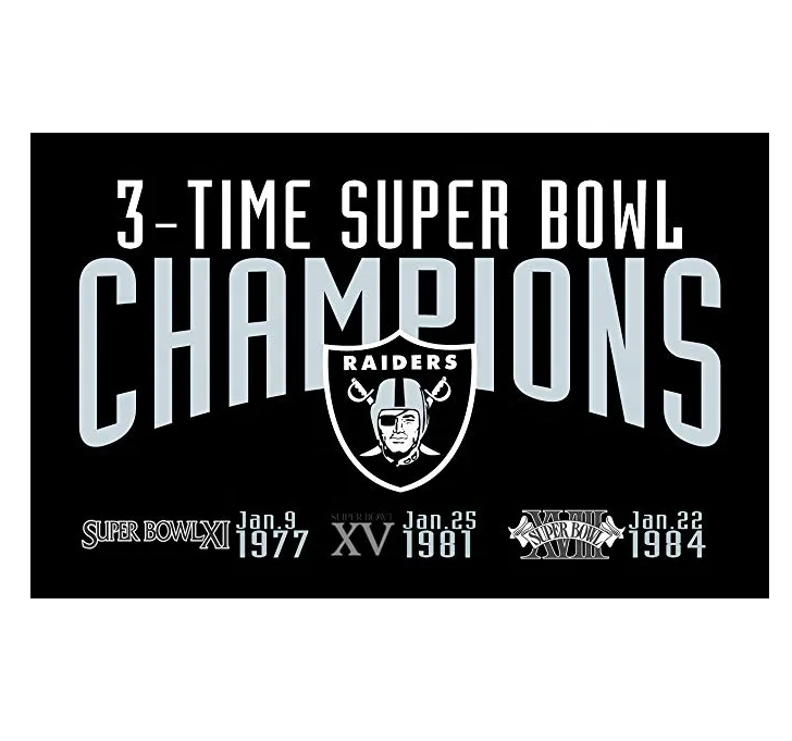 NFL Oakland Raiders 3 Time Super Bowl 3 x 5 Banner Champion Flag