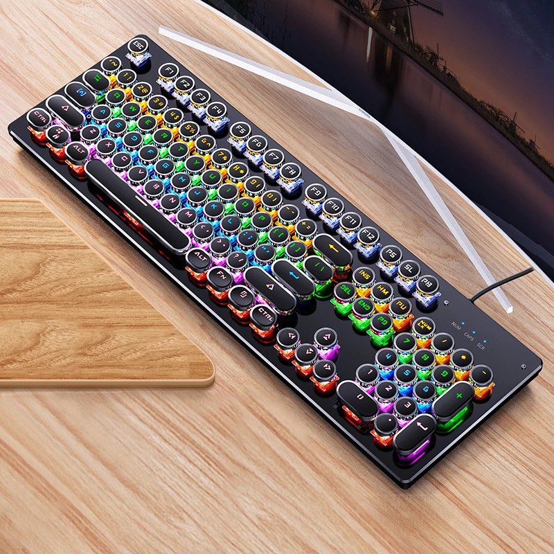 Zk-4 Personalized Punk Backlit Round Keycaps Real Wired Gaming Mechanical Keyboard