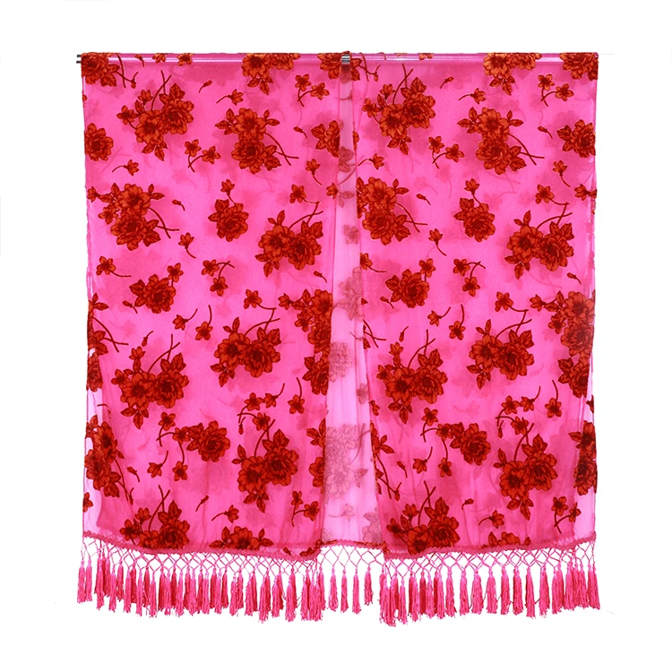 
Casual ladies velvet burnout kimono women tassel blouse trim ruana floral print High quality burnout velvet kimonos 