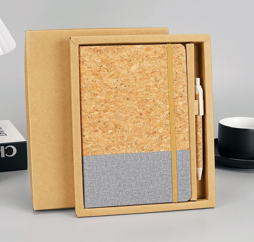 Manufacturer Wholesale Soft Wood Grain Business Giveaways Sets Notebooks Eco Friendly A5 Set Splicing Fabric Pattern Notebook