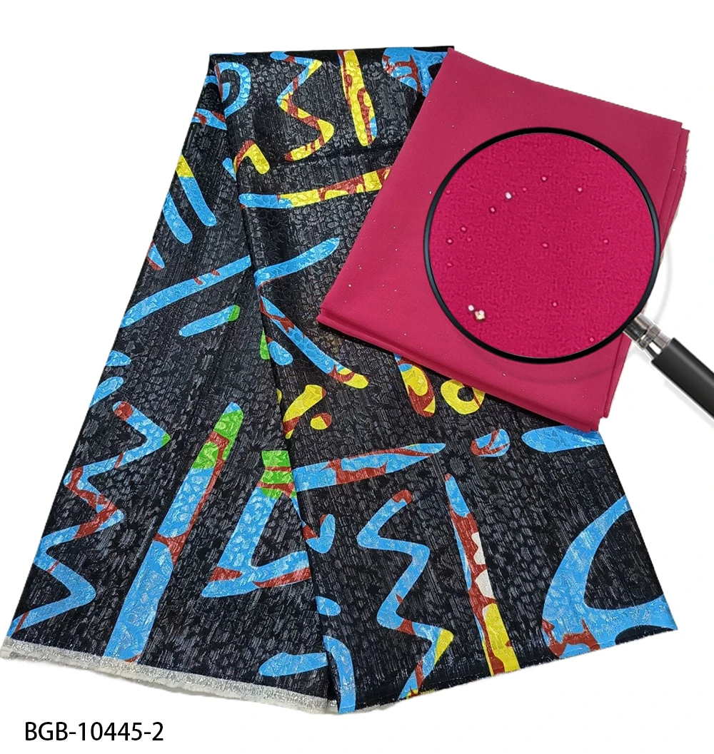 Newest African Digital Wax Print Brocade Jacquard Fabric And Sprinkled Gold Chiffon Fabric